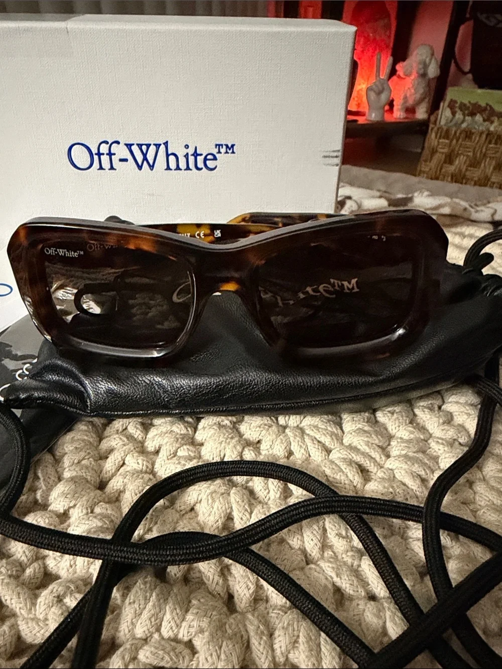 Off-White Brown Tortoiseshell Rectangular Sunglasses
